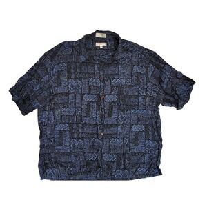 Claiborne Mens XL Blue Black Geometric Print Short Sleeve Button Up Shirt